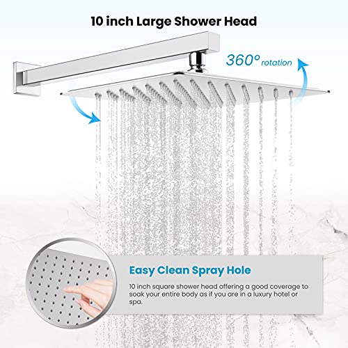 gotonovo Tub Shower Faucet Set with Valve Kit 10’’ Head,Polished Chrome | Shower System with Tub Spout,SUS304 Rain Head with Handheld Sprayer,Swivel Spout,All Metal,Rough-In Valve Trim Kit,Wall Mount - color: Chrome, size: 10’’ Head