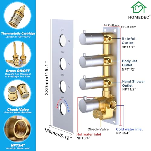 HOMEDEC 16inch Round Ceiling Mounted Full Body Shower System, 3 Way Diverter Valve with 2-Function Handheld Shower and Massage Jets, Brushed Nickel - color: Brushed Nickel, style: 3-Way