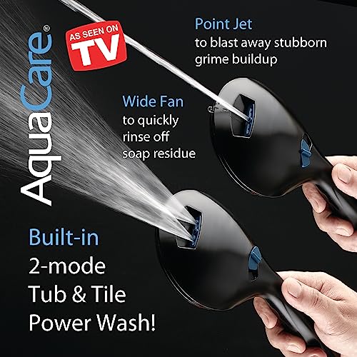 AquaCare High Pressure 8-mode Handheld Shower Head - Anti-clog Nozzles, Built-in Power Wash to Clean Tub, Tile & Pets, Extra Long 6 ft. Stainless Steel Hose, Wall & Overhead Brackets | Stay Clean Nozzles, Dual Power Wash for Tub, Tile & Pets, Long 6 ft. S