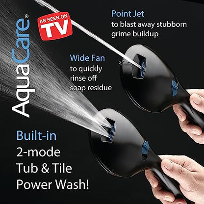AquaCare High Pressure 8-mode Handheld Shower Head - Anti-clog Nozzles, Built-in Power Wash to Clean Tub, Tile & Pets, Extra Long 6 ft. Stainless Steel Hose, Wall & Overhead Brackets | Stay Clean Nozzles, Dual Power Wash for Tub, Tile & Pets, Long 6 ft. S