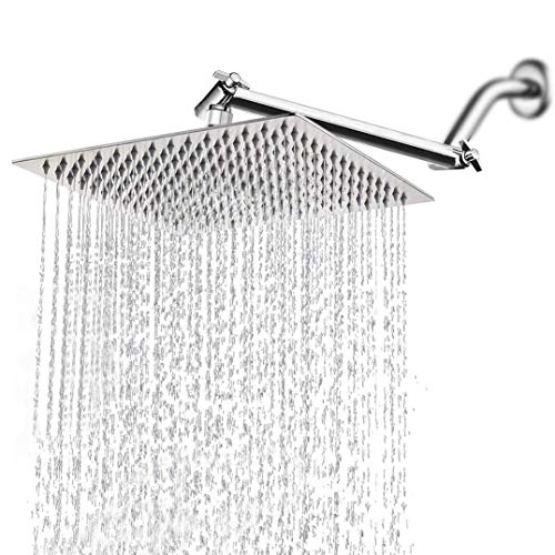 High Pressure Large Stainless Steel Square Rain ShowerHead With Shower Arm Waterfall Full Body Coverage Easy to Clean and Install (12 Inch With Arm, Chrome Finish) - color: Chrome Finish, size: 12 Inch With Arm