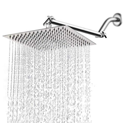 High Pressure Large Stainless Steel Square Rain ShowerHead With Shower Arm Waterfall Full Body Coverage Easy to Clean and Install (12 Inch With Arm, Chrome Finish) - color: Chrome Finish, size: 12 Inch With Arm