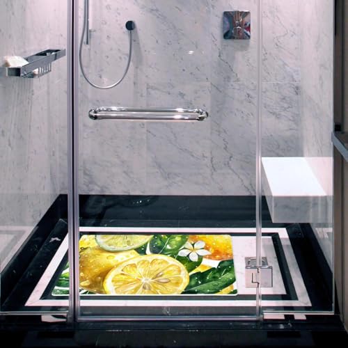 Bath Tub Mat Non Slip 15.1 x 26.8 Inch, Watercolor Seamless Fruit Lemon Eco Friendly Bathmat with Suction Cups Drain Holes Shower Tub Mats - color: Multi 02
