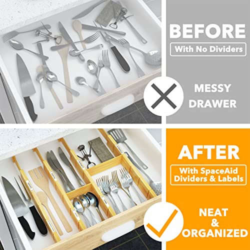 SpaceAid Bamboo 13.25-17“ Drawer Dividers (Need 2.35" Deep Drawer) Kitchen Adjustable Organizers, Expandable Organization for Home, Office, Dressers, 4 Dividers with 9 Inserts