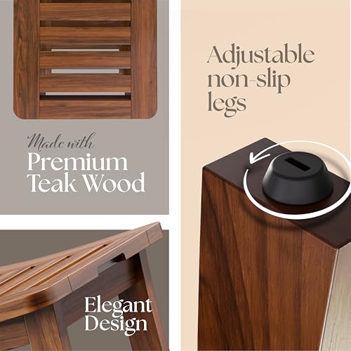 Teak Shower Bench for Inside Shower, Solid Teak Wood Bathroom Bench with Shelf, Waterproof Indoor Outdoor Spa Bench