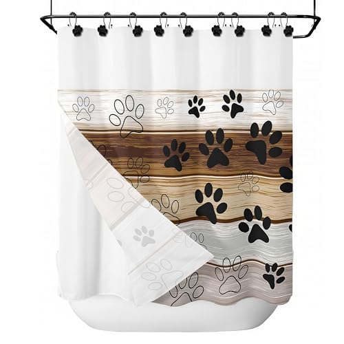 Sunlit Fashion Design Cute Paw Print Polished Double Shower Curtain Hooks for Dog Cat and Bear, Rust Proof Oil Metal Shower Curtain Rings, Black-12 Pack - color: Black With Double Hooks