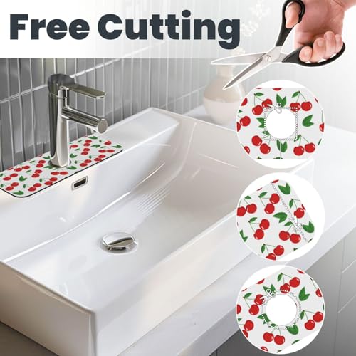 Fruit Cherry Red Cherries Leaves Leaf White Kitchen Sink Splash Guard Faucet Mat Super Absorbent Fast Drying Mat Sink Gadgets-Fast Drying Pad Sink Mat For Kitchen Bathroom (15" X 5.5" ) - color: Cherry Red