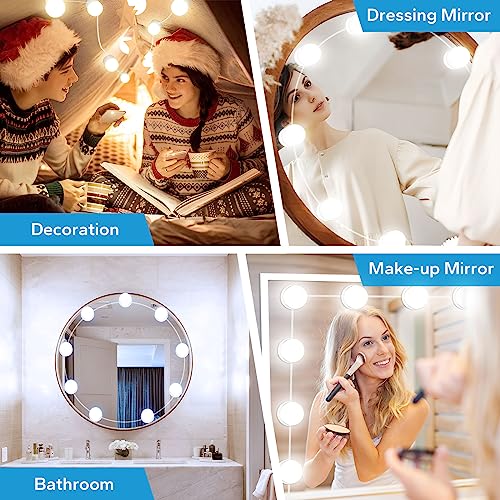 LED Vanity Lights For Mirror, Vanity Lights Stick on with 10 Dimmable Bulbs | 3000K 4000K 6500K & 10 Level Brightness Adjustable, USB Cable, Hollywood Mirror Lights for Makeup Dressing Room Bathroom - size: 10 Lights (White)