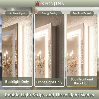 Keonjinn 30 x 36 Inch LED Bathroom Mirror with Lights, Frontlit and Backlit | HD Tempered Glass, Separately Frontlit/Backlit, Double Light Strips, Stepless 3 Colors Temperature & Dimmable, Fast Anti fog - size: 36"L x 30"W