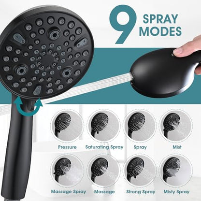 Hand Shower with Slide Bar, High Pressure 10 Setting Handheld Shower Head, Adjustable Height 24" Slide Bar, Wall Supply Elbow and 6.6ft Extra Long Shower Hose - Matte Black - color: Matte Black