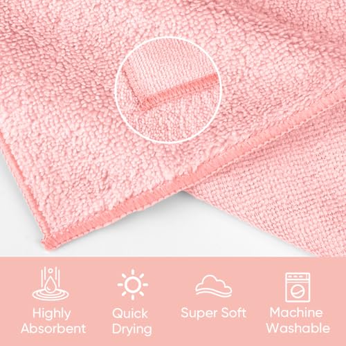 HOMEXCEL Washcloths 12PK, Ultra Soft&Highly Absorbent Face Towels, 12X12 in | Multi-Purpose Towels, Microfiber Wash Cloths for Bathroom, Hotel, Spa, Gym, and Kitchen, Machine Washable, Pink - color: Pink