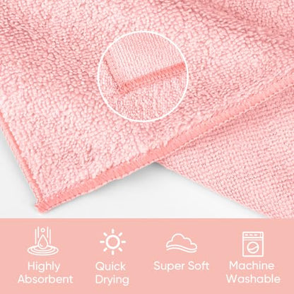 HOMEXCEL Washcloths 12PK, Ultra Soft&Highly Absorbent Face Towels, 12X12 in | Multi-Purpose Towels, Microfiber Wash Cloths for Bathroom, Hotel, Spa, Gym, and Kitchen, Machine Washable, Pink - color: Pink