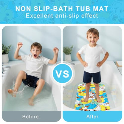 Baby Bath Mat for Tub Non Slip Kids, BPA Free Extra Long Bathtub Mat 40x16 with Drain Holes and 200 Suction Cups, Non Toxic Machine Washable Toddler Bath Mat, No Fading, Sticker Duck - color: Y-duck 1