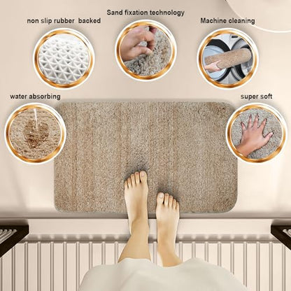 Shower Curtain Sets with Rugs and Adjustable Toilet Seat Cover | 4 Pcs Beige Bathroom Sets with Shower Curtain and Rugs and Microfiber Toilet Lid Cover - color: Beige