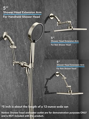 5 Inch Adjustable Shower Head Extension Arm With Locking Set Screw, Singing Rain 304 Stainless Steel Nickel Brushed Angle Height Adjustable, G1/2 Universal Connector Compatible (Nickel Brushed) - color: 2. Nickel Brushed, style: 5 inch