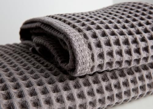Waffle Cotton Bath Towels-100% Turkish Cotton, Quick Dry, Ultra Soft, Premium Absorbent, Weave Design, Fast Drying-2 Pieces Bath Towel Set (1 Large Bath Towel and 1 Hand Towel) (Anthracite) - color: Anthracite