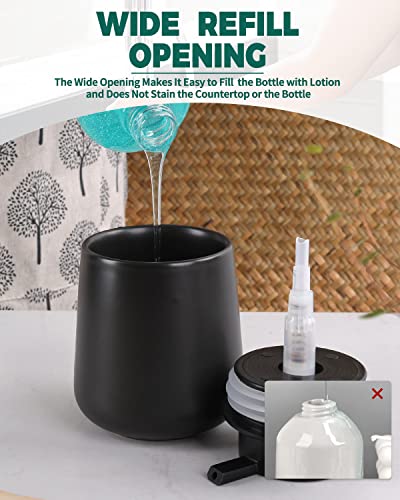 BosilunLife Ceramic Soap Dispenser - Dish Soap Dispenser for Bathroom 12Oz | Refillable Liquid Hand Wash Dispenser for Essential Oil, Lotion Soap, Black - color: Matte Black