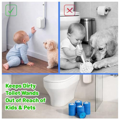 CiLoN 30 Pack Disposable Toilet Bowl Brush & Holder Set with Auto-Open Lid | Wall-Mounted Disposable Toilet Cleaning Set For Touch-Free Space-Saving Hygienic Modern Bathrooms (Starter Kit + 30 Sponge) - size: Starter Kit + 30pcs Refill Heads