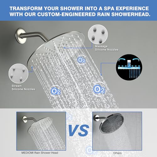 Solid Metal Rain Shower Head, Round High Flow Rainfall Shower Head with Shower Arm and Flange, Reinforced Explosion-Proof Stainless Steel Construction (10-Inch, Brushed Nickel) - color: Brushed Nickel, size: 10 Inch