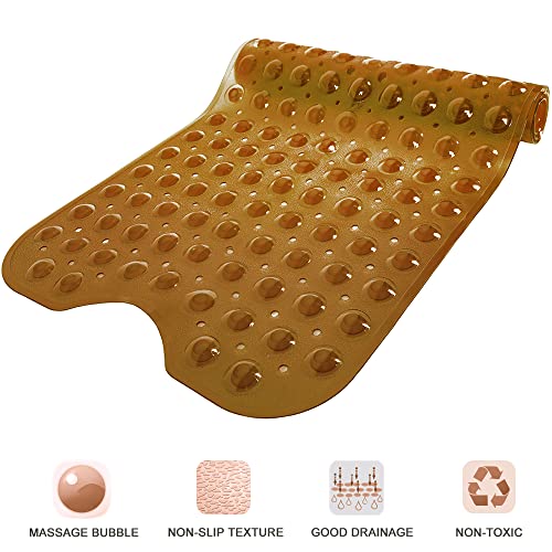 Bathtub and Shower Mats, Extra Long Non-Slip Bath Tub Mat 39 x 16 Inch, Machine Washable Bathmat with Suction Cups & Drain Holes for Bathroom Floor, Clear Brown - color: Clear Brown