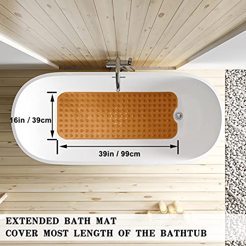 Bathtub and Shower Mats, Extra Long Non-Slip Bath Tub Mat 39 x 16 Inch, Machine Washable Bathmat with Suction Cups & Drain Holes for Bathroom Floor, Clear Brown - color: Clear Brown