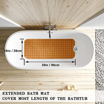 Bathtub and Shower Mats, Extra Long Non-Slip Bath Tub Mat 39 x 16 Inch, Machine Washable Bathmat with Suction Cups & Drain Holes for Bathroom Floor, Clear Brown - color: Clear Brown