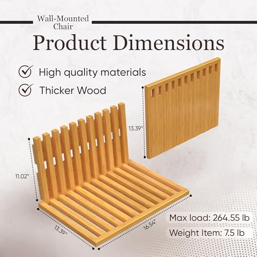 Wall Mounted Folding Chair, Bamboo Fold Down Seat for Entryway, Shower and Small Spaces, Holds 260 lb (120 kg), Space Saving Wall Bench, Mounting Hardware Included