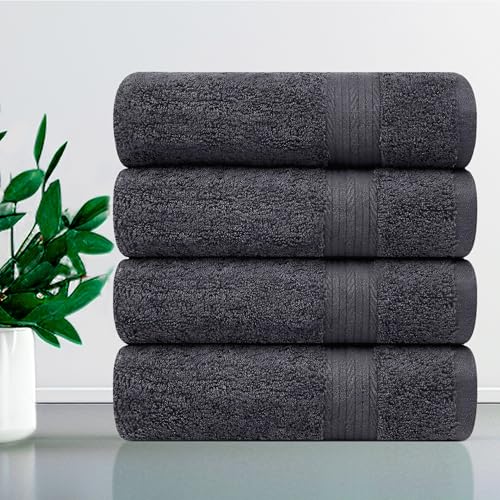 100% Cotton Bath Towels 30x54 Inches, 600 GSM, Soft & Absorbent, Set of 4, Gray - color: Grey, size: Bath Towel Set of 4