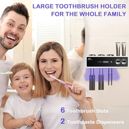 Electric Toothbrush Holder Wall Mount, Bathroom Toothbrush Organizer,White | POPZJXDM Toothbrush Holder - 6 Brush/3 Cup,Automatic Toothpaste Dispenser & Hot Dry,Smart Cleaning,Bathroom Storage Upgrade - color: White