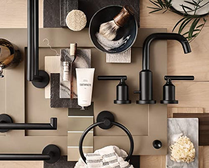 Moen Gibson Matte Black Two-Handle Widespread High Arc Modern Bathroom Sink Faucet, Modern Bathroom Faucet for Three Hole Bath Sinks (Valve Required), T6142BL - color: Matte Black, style: Trim Only