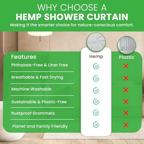 Bean Products White Hemp Wide Shower Stall Curtain Liner - 54x74 | Non Toxic, Eco Friendly, Mildew Resistant Cloth Shower Cutain Liner - Washable, Quick Dry, Breathable, Odor Free, No Plastic - color: Hemp White, size: 54"W x 74"L (Pack of 1)