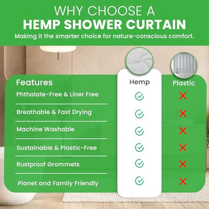 Bean Products White Hemp Wide Shower Stall Curtain Liner - 54x74 | Non Toxic, Eco Friendly, Mildew Resistant Cloth Shower Cutain Liner - Washable, Quick Dry, Breathable, Odor Free, No Plastic - color: Hemp White, size: 54"W x 74"L (Pack of 1)
