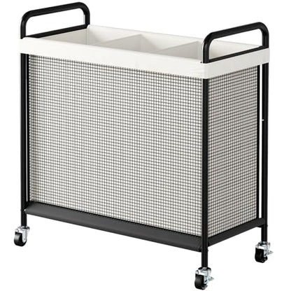 WOWLIVE Rolling Laundry Hamper 3 Section, 120L Laundry Basket with Wheels | Laundry Sorter with Metal Handle and Removable Bag, Clothes Hamper for Laundry Room, Bathroom and Dorm, Beige - size: 3-Section