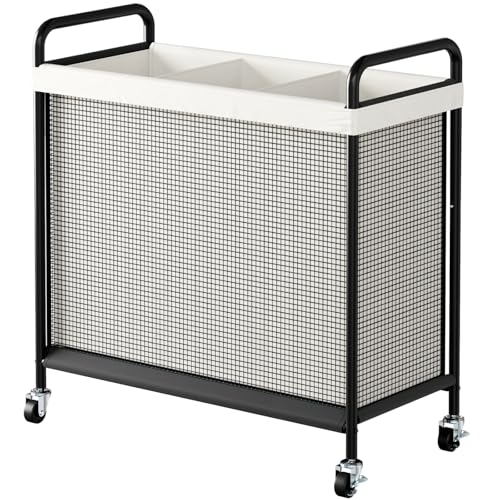 WOWLIVE Rolling Laundry Hamper 3 Section, 120L Laundry Basket with Wheels | Laundry Sorter with Metal Handle and Removable Bag, Clothes Hamper for Laundry Room, Bathroom and Dorm, Beige - size: 3-Section