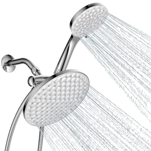 Dual Shower Head with Handheld Combo, 8.6" Rainfall Showerhead | 6 Settings Handheld Shower Head with Hose, Dual Shower System for Full Body Coverage and Easy Installation(Chrome) - color: Chrome