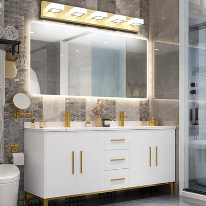 Ralbay Modern LED Gold Bathroom Vanity Lights 5 Lights LED Modern Gold Vanity Lights Over Mirror Fixture Acrylic Gold Vanity Wall Light (White Light 6000K), 33.5 inch, 8590-gold-silver - size: 33.5 inch