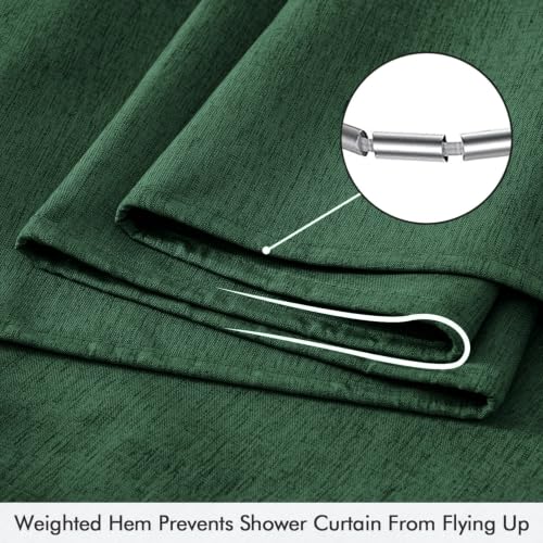 ANRODUO Dark Green Linen Textured Fabric Shower Curtain Set - W72xL84 | Farmhouse Shower Curtain with 12 Metal Hooks, Waterproof Heavy Duty, Button Hole Design, Machine Washable for Bathroom - color: Dark Green, size: 72"W x 84"L (Pack of 1)