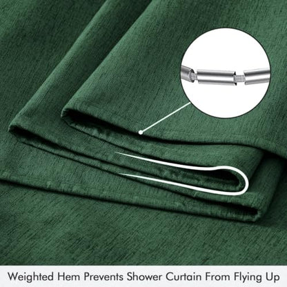 ANRODUO Dark Green Linen Textured Fabric Shower Curtain Set - W72xL84 | Farmhouse Shower Curtain with 12 Metal Hooks, Waterproof Heavy Duty, Button Hole Design, Machine Washable for Bathroom - color: Dark Green, size: 72"W x 84"L (Pack of 1)