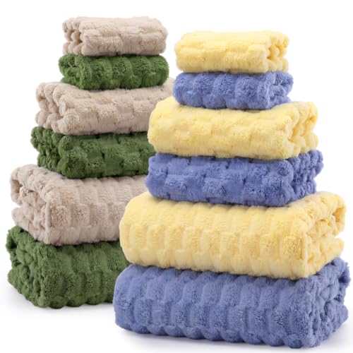 Gilprop 12 Pcs Soft Bath Towels Set for Bathroom Quick Dry 4 Bath Sheet 4 Hand Towel 4 Washcloth Absorbent Microfiber Fluffy Shower Washcloth for College Dorm Spa Gym Hotel Travel(Calm Color) - color: Calm Color