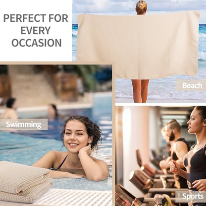MICROFI New Microfiber Waffle Bath Towels, 2 Pieces, Oversized, Soft, Absorbent, Fast Drying, Lint Free 430 GSM (30''x60''/76cm x 152cm) - color: Champagne