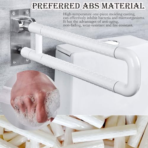 28 Inch Toilet Grab Bar Flip Up Stainless Steel with ABS Handicap Rails Load Capacity of 150 kg 330 lbs Grab Bars Toilet Rail Bathroom U Shaped and Wall Mount Safety for Injured Patients White - color: White, size: 28 in