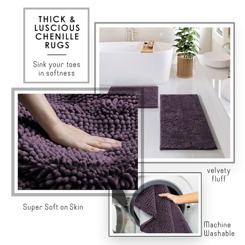 Clara Clark Bathroom Accessories Set - 27PC Bathroom Set with Adhesive Corner Shower Caddy Hanging, Bathroom Sets with Shower Curtain and Rugs, Purple Shower Curtain Set with Bathroom Trash Can | 27 Piece Purple Bathroom Sets with Shower Curtain and Rugs