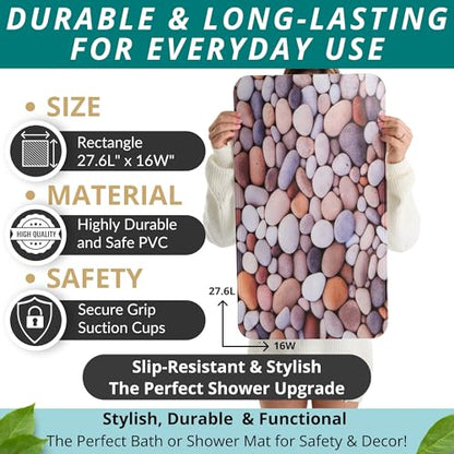 ENKOSI Non Slip Bath Mat for Tub and Shower Floors – Anti Slip Shower Mat with Strong Secure Grip – Unique Pebble Stone Print Bathroom Mat for Inside Bathtub and Smooth Stalls (28x16 Pebble Stone) - color: Pebble Stone