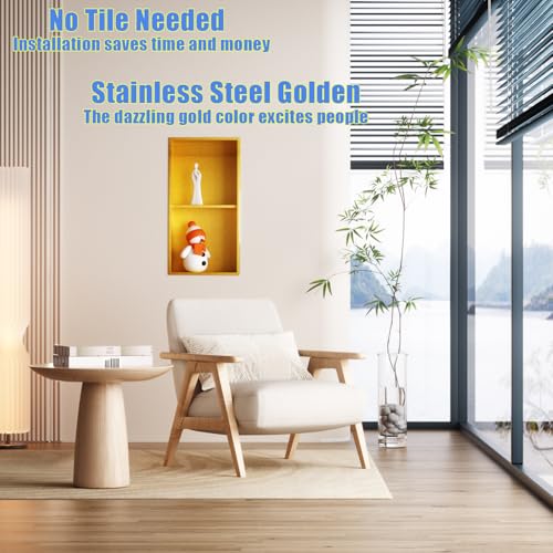 Non Tile Tube Niche Boxes for Showers,Bathroom Niche Double Shelves,Stainless Steel(Gold, 24 * 12 in) - color: Gold, size: 24 * 12 in