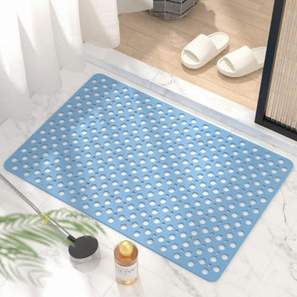 HITSLAM Bathtub Mat Non Slip, 35 x 24 Inch Long TPE Bath Mat for Tub, Efficient Drainage Bathroom Shower Mat with Suction Cups, Bath Tub Mat, Soft on Feet and Easy to Clean, Blue - color: Blue, size: 35" x 24" (Rectangular)