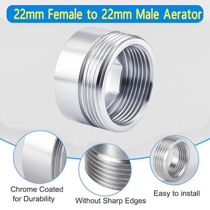 Faucet Aerator Adapter - 55/64 inch Female to 55/64 inch Male, Chrome Brass Sink Adapter, for Kitchen and Bathroom Faucet Adapter Kit Connection (F22-M22) | Chrome Brass Faucet Adapter: Durable premium chrome-plated brass for kitchen and bathroom faucets