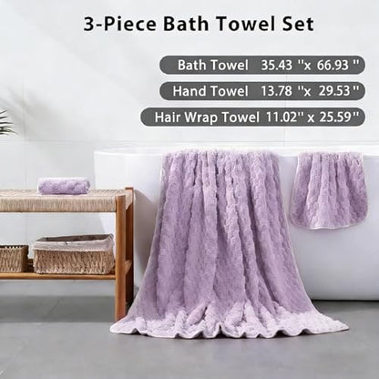 Bath Towel Set,Includes a Bath Towel, a Hand Towel, and a Hair Drying Towel | Large 3-piece Set,It is Highly Absorbent and Ideal for Home bathrooms and Similar Spaces（Purple) - color: Purple