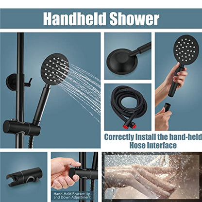 Aolemi Outdoor Shower Kit SUS304 with Round Handheld Matte Black | 2 Function,8 Inch Head,Round Handheld Spray,Adjustable Height,Outside Exposed Shower Fixture,Single Handle,Wall Mount - color: Black