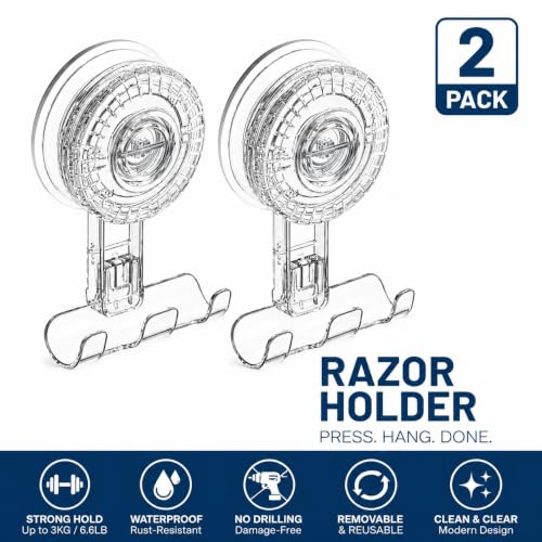 HOME&I Suction Cup Razor Holder for Shower, 2 Pack, No-Drill Double Hooks - style: Twist Lock+Triple Hook