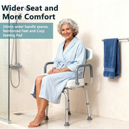 U-Shape Shower Chair for Inside Shower | 330LBS Weight Capacity, Padded Armrests & Backrest, Height Adjustable, Non-Slip, Tool-Free Assembly